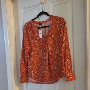Ann Taylor Orange Floral Blouse Small